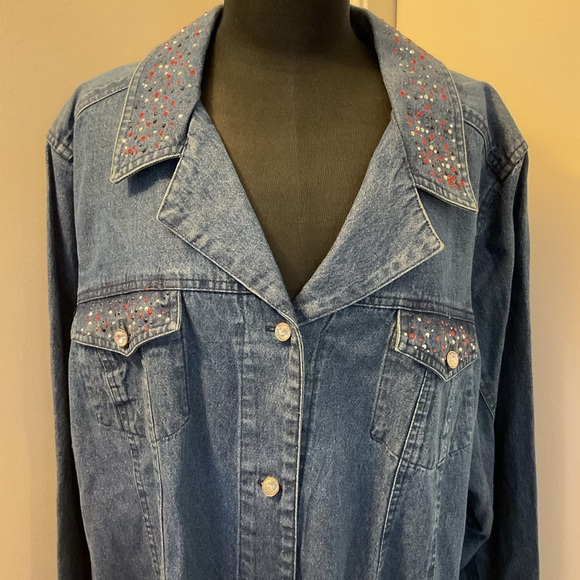 2. NWT Liz & Me Signature Beaded Red, Black N Silver Jean Jacket Size 2X - Picture 2 of 11